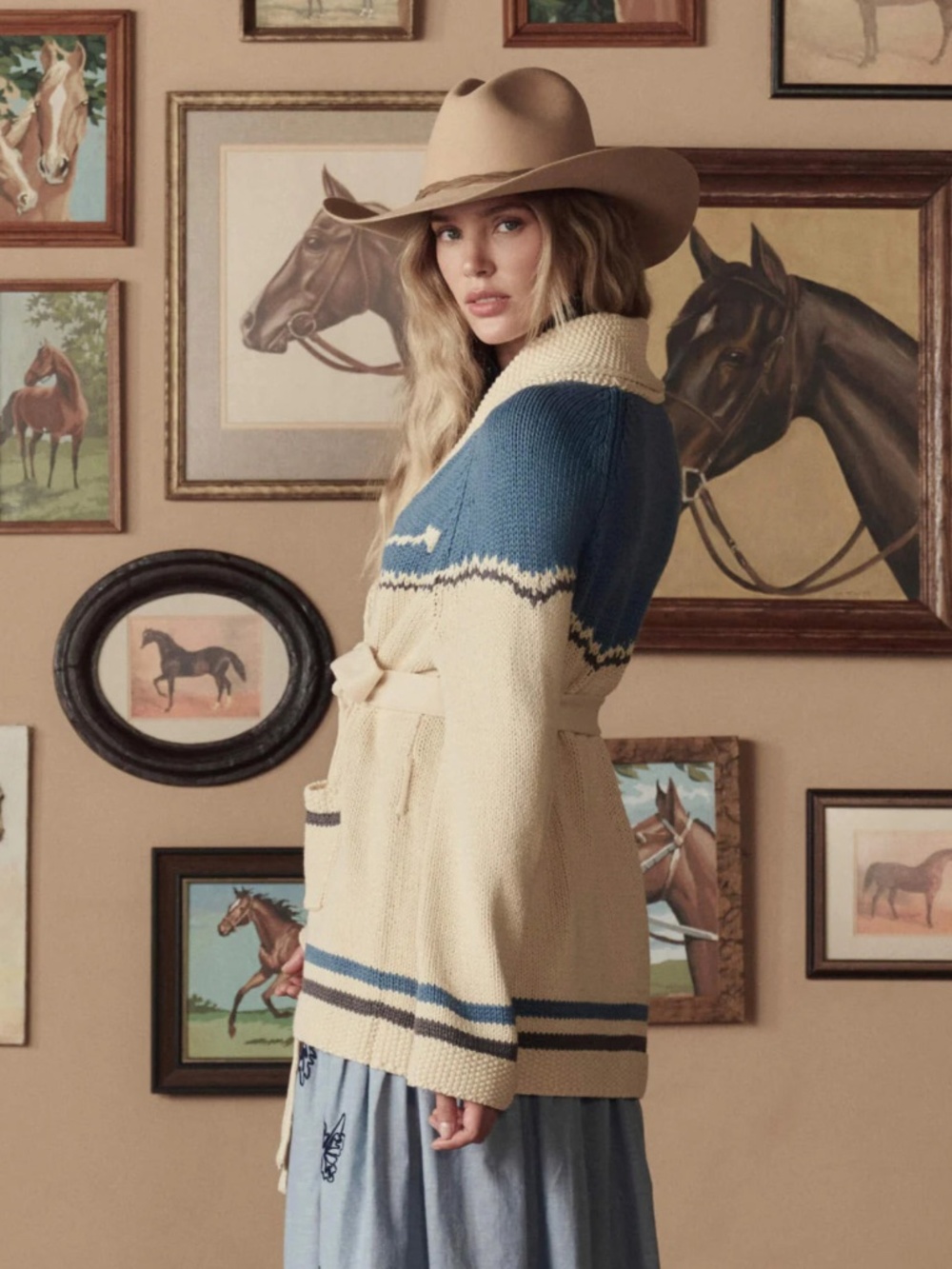 The Western Riding Cardigan Sweater ~ Robin Blue - Picture 2 of 5